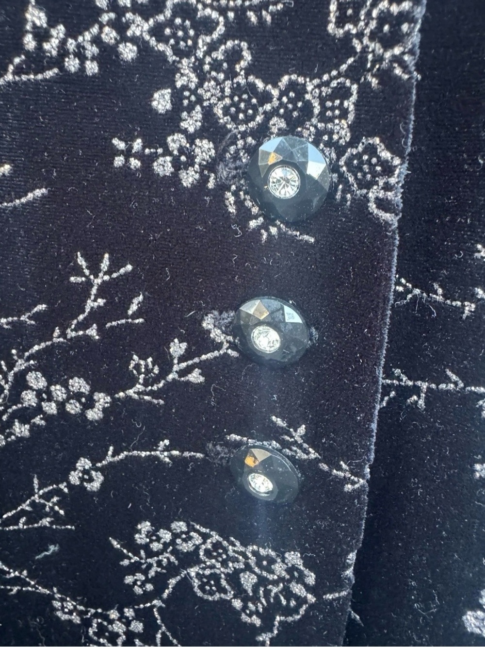 Rare Vintage R&M Richards Velvet Jacket Black Floral Glitter Made in USA Size 14 - Picture 12 of 15